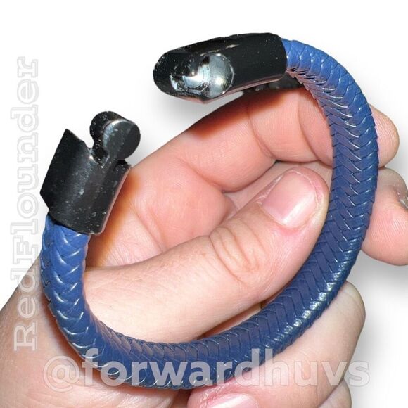 Blue Braided Vegan Leather Bracelet | Magnetic Clasp - Picture 4 of 9